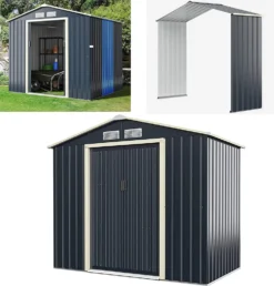 COSTWAY Gerätehaus Metall, Erweitert-213 X 191 X 195 Cm, Geräteschuppen Abschließbar, Gartenhaus Mit 4 Luftschlitzen & Schiebetür, Garten Schuppen Für Rasenmäher Fahrräder, Metallschuppen Outdoor