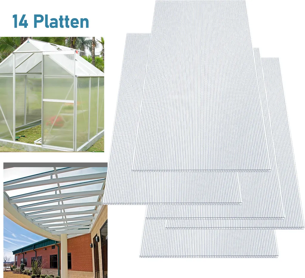 EINFEBEN 14x Doppelstegplatte Garten- & Gewächshaus-Zubehör Geringes Gewicht Hohlkammerplatte 4mm Farblos Stegplatten 3 EINFEBEN 14x Doppelstegplatte Garten- & Gewächshaus-Zubehör Geringes Gewicht Hohlkammerplatte 4mm Farblos Stegplatten