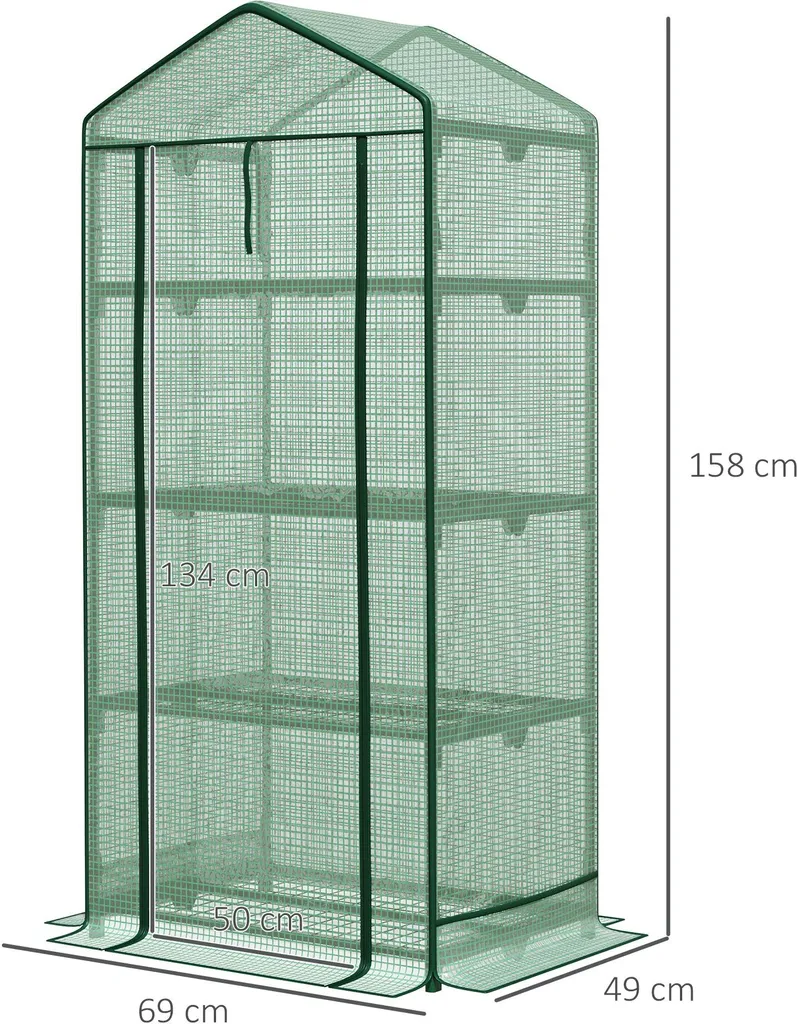 Outsunny Mini-Gewächshaus Anzuchtgewächshaus Mit Folienabdeckung Und 4 Regalböden Regale Rolltür Gemüsebeet Grün 69 X 49 X 158 Cm 5 Outsunny Mini-Gewächshaus Anzuchtgewächshaus Mit Folienabdeckung Und 4 Regalböden Regale Rolltür Gemüsebeet Grün 69 X 49 X 158 Cm – Bild 3