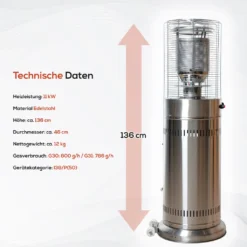 TroniTechnik® Heizstrahler Gas Heizpilz Heizgerät Terrassenheizer Terrassenheizstrahler 11 KW Gasheizstrahler Inkl. Schutzhülle Edelstahl -Günstiges Laube Lust Geschäft cf8611f1851fc044c5c5475db185cc6f