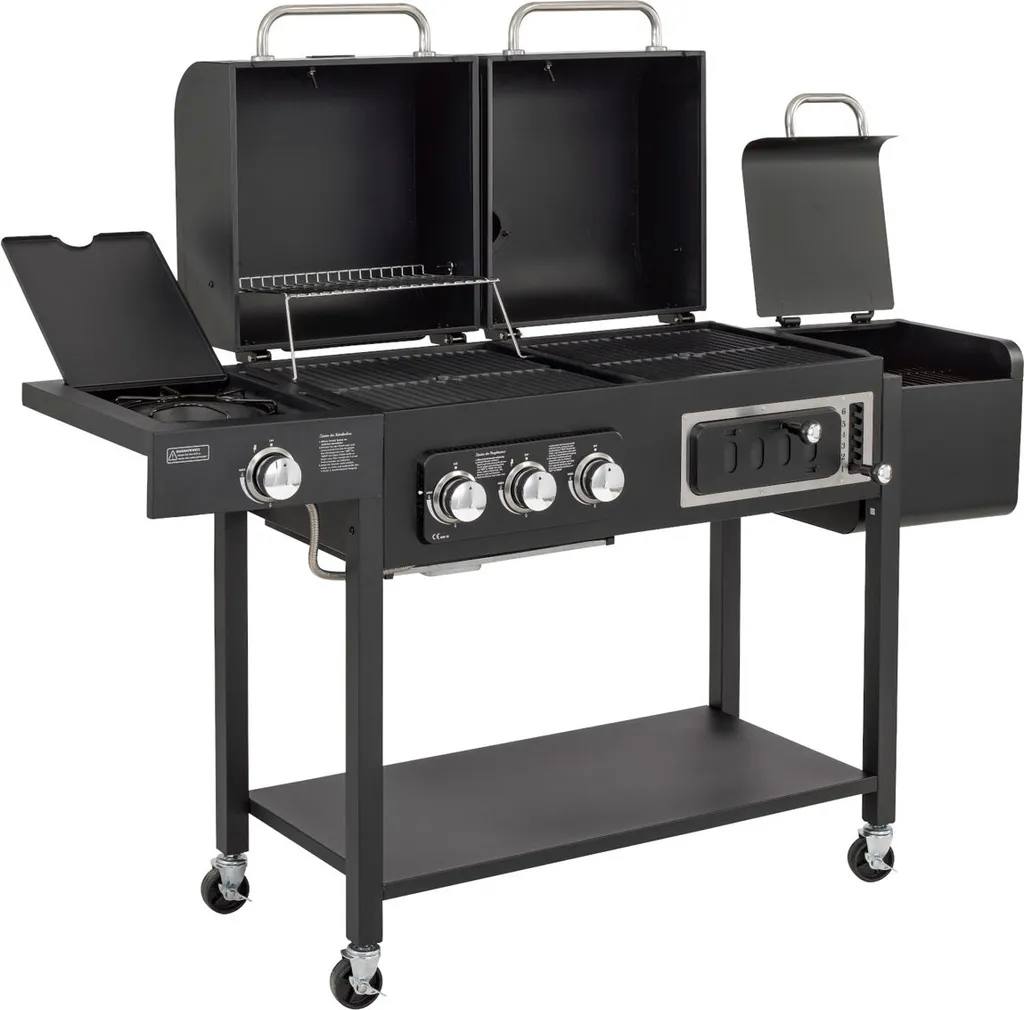 TAINO Hero Duo Gasgrill Holzkohlegrill Smoker Grillwagen BBQ Grill Schwarz 4 TAINO Hero Duo Gasgrill Holzkohlegrill Smoker Grillwagen BBQ Grill Schwarz – Bild 2