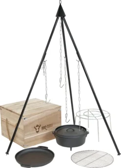 BBQ-Toro Dutch Oven Kit In Holzkiste, 6-teiliges Gusseisen Kochset