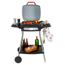 MEDION Elektrogrill (Standgrill, Tischgrill, Grillwagen, Für Balkon Garten Camping, Mit Deckel, 2 Seitentische, 2000 Watt, Antihaftbeschichtung, Rollen, Fettauffangschale, MD10864) -Günstiges Laube Lust Geschäft d15b43cd1a01f9bb5da39ad25d80f2ec