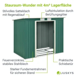 Juskys Metall Gerätehaus M Mit Pultdach, Schiebetür & Fundament - 4m³ - 213×130×173 Cm - Grün - Geräteschuppen Gartenhaus Garten Schuppen -Günstiges Laube Lust Geschäft d1d9ea87d4c5ca2066c46665d54c2e06