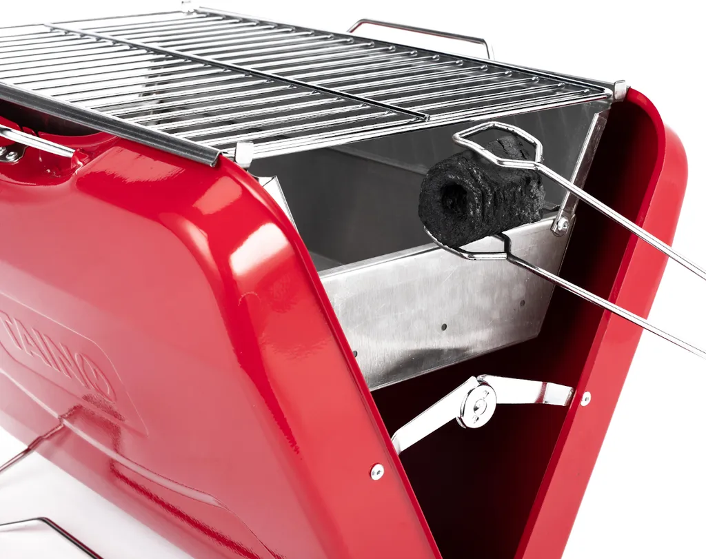 TAINO MOX Holzkohlegrill BBQ Koffergrill Camping-Grill Kohlegrill Retro-Stil Klappbar Griller Tragbar Mobil Rot 6 TAINO MOX Holzkohlegrill BBQ Koffergrill Camping-Grill Kohlegrill Retro-Stil Klappbar Griller Tragbar Mobil Rot – Bild 4