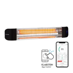 Klarstein Smartwave Infrarot-Heizstrahler Terrassenheizstrahler , IR ComfortHeat , Carbonfaserröhre , 2400 Watt , Thermostat , Appsteuerung , OpenWindow Detection , Indoor & Outdoor , IP65 , Wand- Oder Deckenmontage , Aluminiumgehäuse , Fernbedienung , Weiß