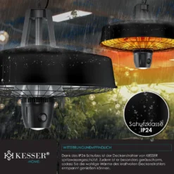 KESSER® Deckenheizstrahler Heizpilz Infrarot-Heizstrahler 2500W Terrassenstrahler Mit Fernbedienung Quarzstrahler | LED Licht | Decke | Infrarotstrahler | Mit Kette + Karabinerhaken Carbon-Heizelement, Farbe:Schwarz -Günstiges Laube Lust Geschäft d49c9d16b717d2e2cc5ed25600bc11cf