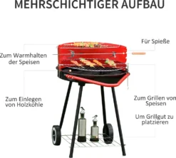 Outsunny Holzkohlegrill Rundgrill Standgrill Auf Rollen Mit Ablage Rost BBQ Metall Rot L70 X B51 X H75,5cm 15 Outsunny Holzkohlegrill Rundgrill Standgrill Auf Rollen Mit Ablage Rost BBQ Metall Rot L70 X B51 X H75,5cm -Günstiges Laube Lust Geschäft d5c6a64be3897aeecac85df55cf36392