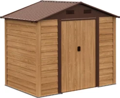 Outsunny Geräteschuppen Geräteschrank Schuppen Gerätehaus Gartenhaus 4 Fenster Holzmaserungsimitat L152 X B235,7 X H208,7 Cm