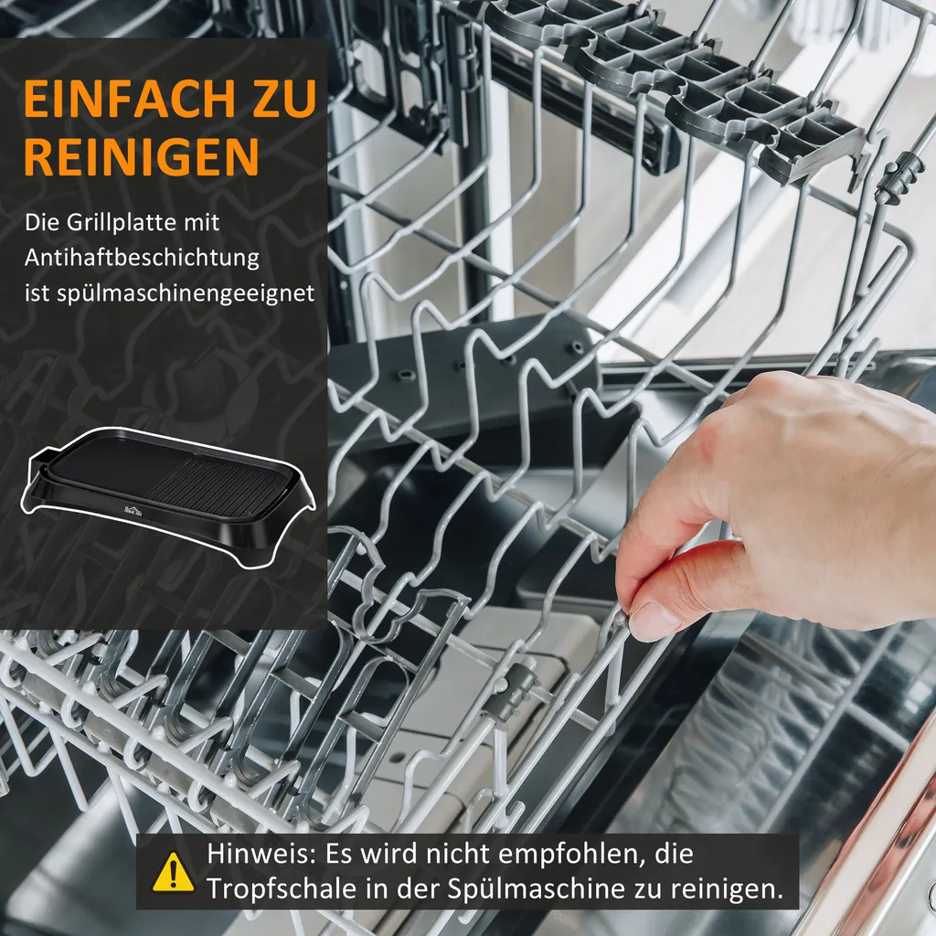 HOMCOM OMCOM Elektrogrill Tischgrill Elektrisch Mit Regelbarer Thermostat Antihaftbeschichtete Grillplatte 1600 W BBQ Indoor-Grill Teppanyaki Mit Abtropfschale 53,5 X 31 X 8 Cm 7 HOMCOM OMCOM Elektrogrill Tischgrill Elektrisch Mit Regelbarer Thermostat Antihaftbeschichtete Grillplatte 1600 W BBQ Indoor-Grill Teppanyaki Mit Abtropfschale 53,5 X 31 X 8 Cm – Bild 5