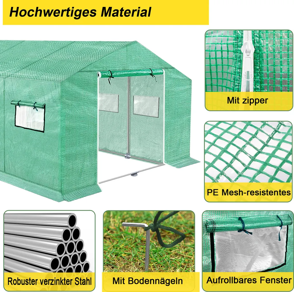 LZQ Gewächshaus Foliengewächshaus Mit Gitternetzfolie Und Fernster 3x2x2m 6m² Winterfest Tomatenhaus Gewächshäuser Pflanzenhaus Anzucht 7 LZQ Gewächshaus Foliengewächshaus Mit Gitternetzfolie Und Fernster 3x2x2m 6m² Winterfest Tomatenhaus Gewächshäuser Pflanzenhaus Anzucht – Bild 5