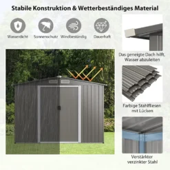 COSTWAY Gerätehaus Mit Fundament, 260x207x180cm, Geräteschuppen Aus Verzinktem Stahl, Gartenhaus Mit Doppeltüren & Rampe, Garten Schuppen Abschließbar, Metallschuppen Outdoor (Grau) -Günstiges Laube Lust Geschäft d93819ceebcdef8deb49702ff7d13847