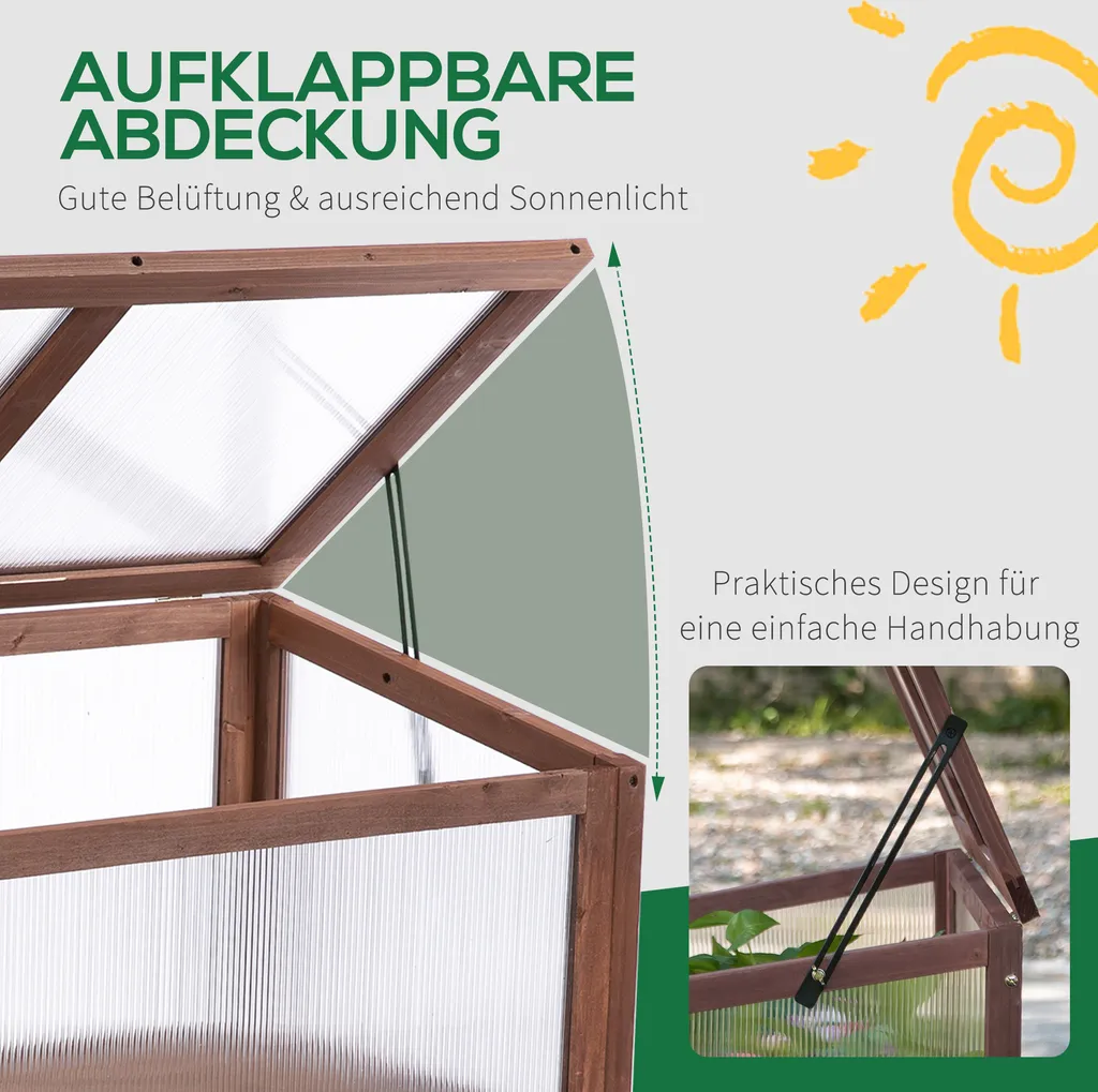 Outsunny Hochbeet Aus Holz Frühbeet Gewächstisch Kräuterbeet Pflanzkasten Für Garten, Balkon Und Terrasse Braun Tannenholz PC-Platte 90 X 50 X 93 Cm 6 Outsunny Hochbeet Aus Holz Frühbeet Gewächstisch Kräuterbeet Pflanzkasten Für Garten, Balkon Und Terrasse Braun Tannenholz PC-Platte 90 X 50 X 93 Cm – Bild 4