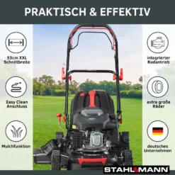 STAHLMANN Rasenmäher Benzin Mit Antrieb BR530 – 6,0PS 4,4kW Benzin Rasenmäher Mit Antrieb, 53cm Schnittbreite, Mulchfunktion, Schnitthöhenverstellung, Easy Clean Anschluss, Große Räder, 60L Korb 13 STAHLMANN Rasenmäher Benzin Mit Antrieb BR530 – 6,0PS 4,4kW Benzin Rasenmäher Mit Antrieb, 53cm Schnittbreite, Mulchfunktion, Schnitthöhenverstellung, Easy Clean Anschluss, Große Räder, 60L Korb -Günstiges Laube Lust Geschäft db0bd216f36723863c3c1ebb46fd6c4b