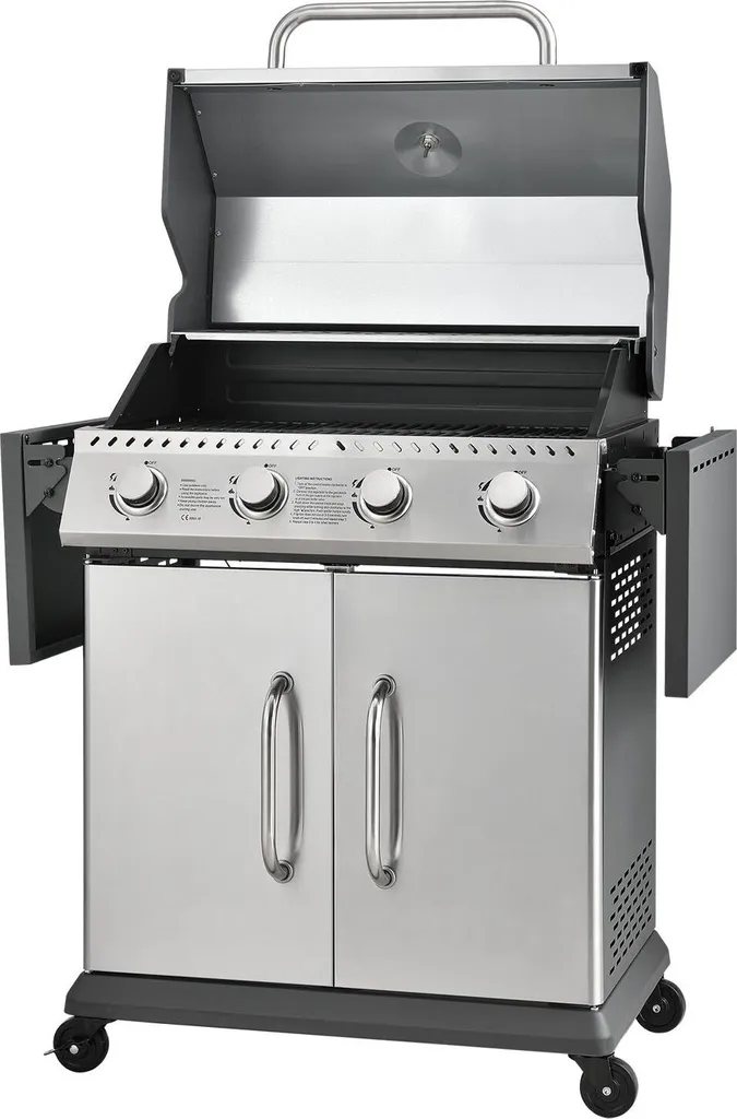Juskys Gasgrill Kansas Mit 4 Brenner 12 KW, BBQ Grill Mit Gusseisen-Grillrost, Warmhalterost & Thermometer, XL Grillwagen 2 Seitenablagen & 4 Räder 10 Juskys Gasgrill Kansas Mit 4 Brenner 12 KW, BBQ Grill Mit Gusseisen-Grillrost, Warmhalterost & Thermometer, XL Grillwagen 2 Seitenablagen & 4 Räder – Bild 8