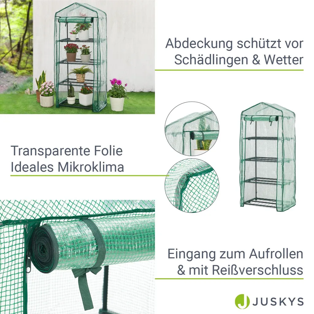 Juskys Foliengewächshaus Aufrollbare Tür – Kompaktes Gewächshaus Für Pflanzen - Stabiles Balkon Treibhaus Mit 4 Ebenen, Großem Eingang, PE-Abdeckung 6 Juskys Foliengewächshaus Aufrollbare Tür – Kompaktes Gewächshaus Für Pflanzen - Stabiles Balkon Treibhaus Mit 4 Ebenen, Großem Eingang, PE-Abdeckung – Bild 4