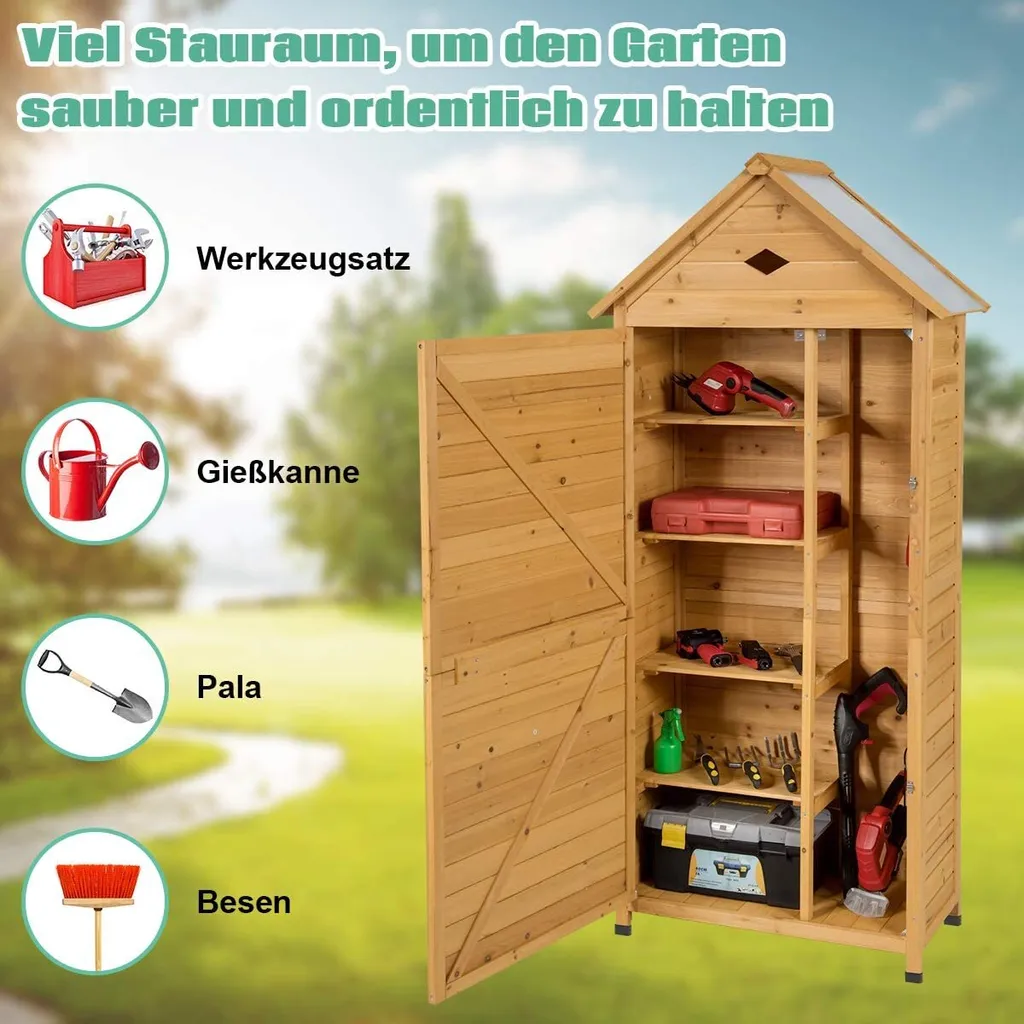 COSTWAY Gartenschrank Mit Satteldach Gerätehaus Wetterfest Geräteschuppen Werkzeugschrank Holz Geräteschrank 177x80x45cm 5 COSTWAY Gartenschrank Mit Satteldach Gerätehaus Wetterfest Geräteschuppen Werkzeugschrank Holz Geräteschrank 177x80x45cm – Bild 3
