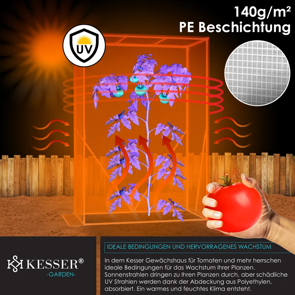 KESSER® Premium Tomatengewächshaus Foliengewächshaus, Gewächshaus Klein, Tomatenhaus, Treibhaus Mit Tür Zum Aufrollen - 100 X 50 X 150 Cm Frühbeet, Gemüse, Blumen, Obst, Garten, Farbe:Transparent, Größe:100 X 50 X 150 Cm 9 KESSER® Premium Tomatengewächshaus Foliengewächshaus, Gewächshaus Klein, Tomatenhaus, Treibhaus Mit Tür Zum Aufrollen - 100 X 50 X 150 Cm Frühbeet, Gemüse, Blumen, Obst, Garten, Farbe:Transparent, Größe:100 X 50 X 150 Cm – Bild 7