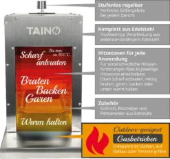 TAINO Oberhitzegrill Gas Steakgrill 800 Grad Hochleistungsgrill Edelstahl Silber -Günstiges Laube Lust Geschäft deacc1417438fd22476fa16923a7fbb9
