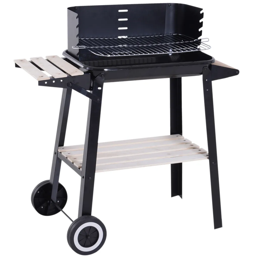 Outsunny Grillwagen Grillstation Standgrill Mit Windschutz 2 X Ablagefach Höhenverstellbar Grillrost Metall Schwarz 83 X 45 X 87 Cm 4 Outsunny Grillwagen Grillstation Standgrill Mit Windschutz 2 X Ablagefach Höhenverstellbar Grillrost Metall Schwarz 83 X 45 X 87 Cm – Bild 2