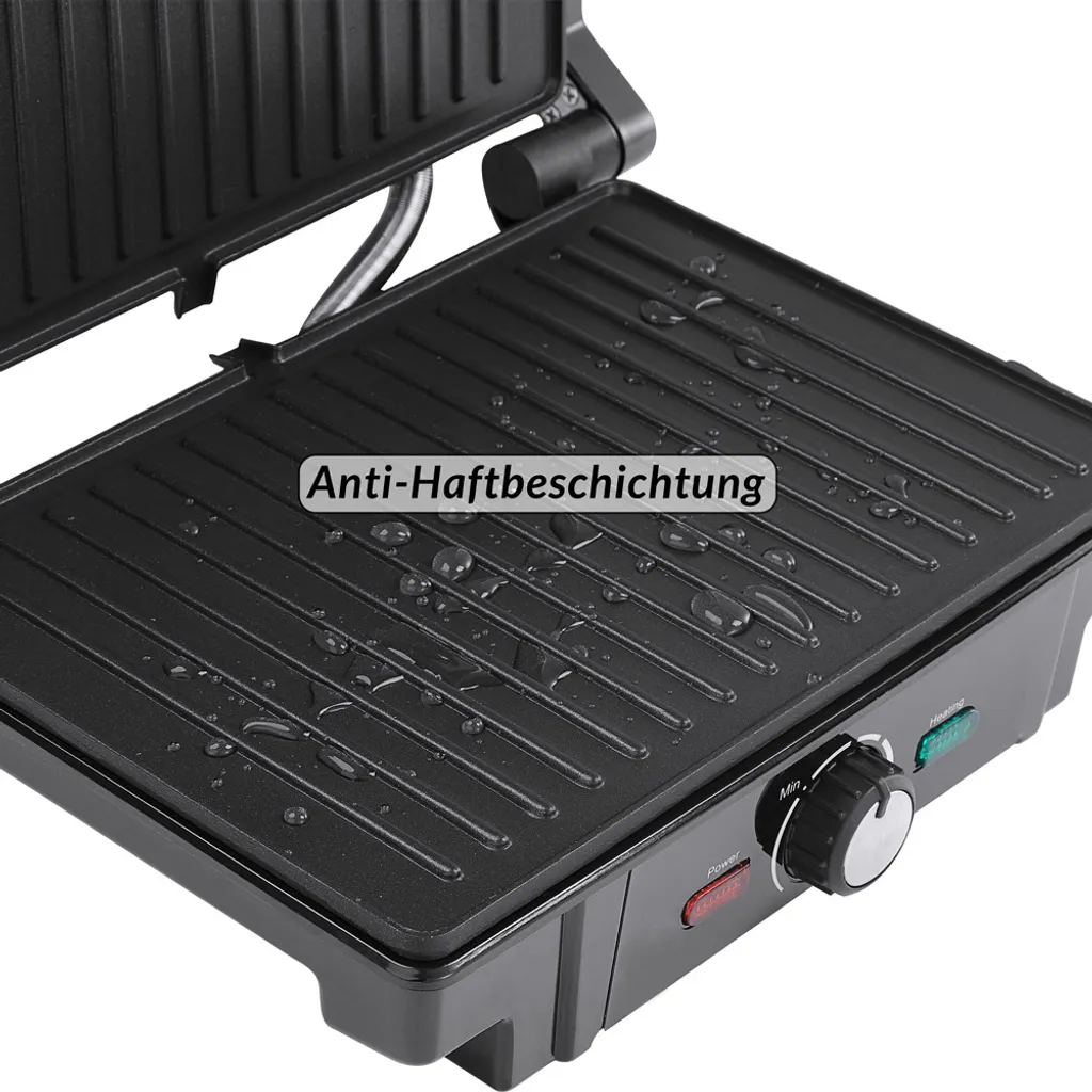 Monzana Kontaktgrill XL 180°C Klappbar Antihaftbeschichtung Edelstahl Temperaturkontrolle 1600W Tischgrill Sandwich Maker 5 Monzana Kontaktgrill XL 180°C Klappbar Antihaftbeschichtung Edelstahl Temperaturkontrolle 1600W Tischgrill Sandwich Maker – Bild 3