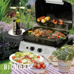 BIGHORN Gasgrill 2 Brenner Mit Seitenablage, Grillwagen Mit Räder, Warmhalte- Und Grillrost -Günstiges Laube Lust Geschäft df661ef207a008e6b8b2f181503fd760