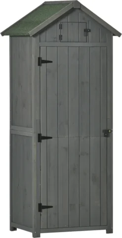 Outsunny Gartenschrank Gartenhaus Gerätehaus Geräteschuppen Mit Fachböden Asphaltdach Fenster Holz Grau+Grün 77 X 54,2 X 179 Cm