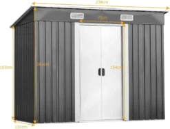 COSTWAY Gerätehaus Metall Gartenhaus 5m³ 238x131x181cm Mit 2 Schiebetüren Gartenhaus Geräteschuppen Für Outdoor & Garten 13 COSTWAY Gerätehaus Metall Gartenhaus 5m³ 238x131x181cm Mit 2 Schiebetüren Gartenhaus Geräteschuppen Für Outdoor & Garten -Günstiges Laube Lust Geschäft e00a543b75053f476ba438f70dd58cb9