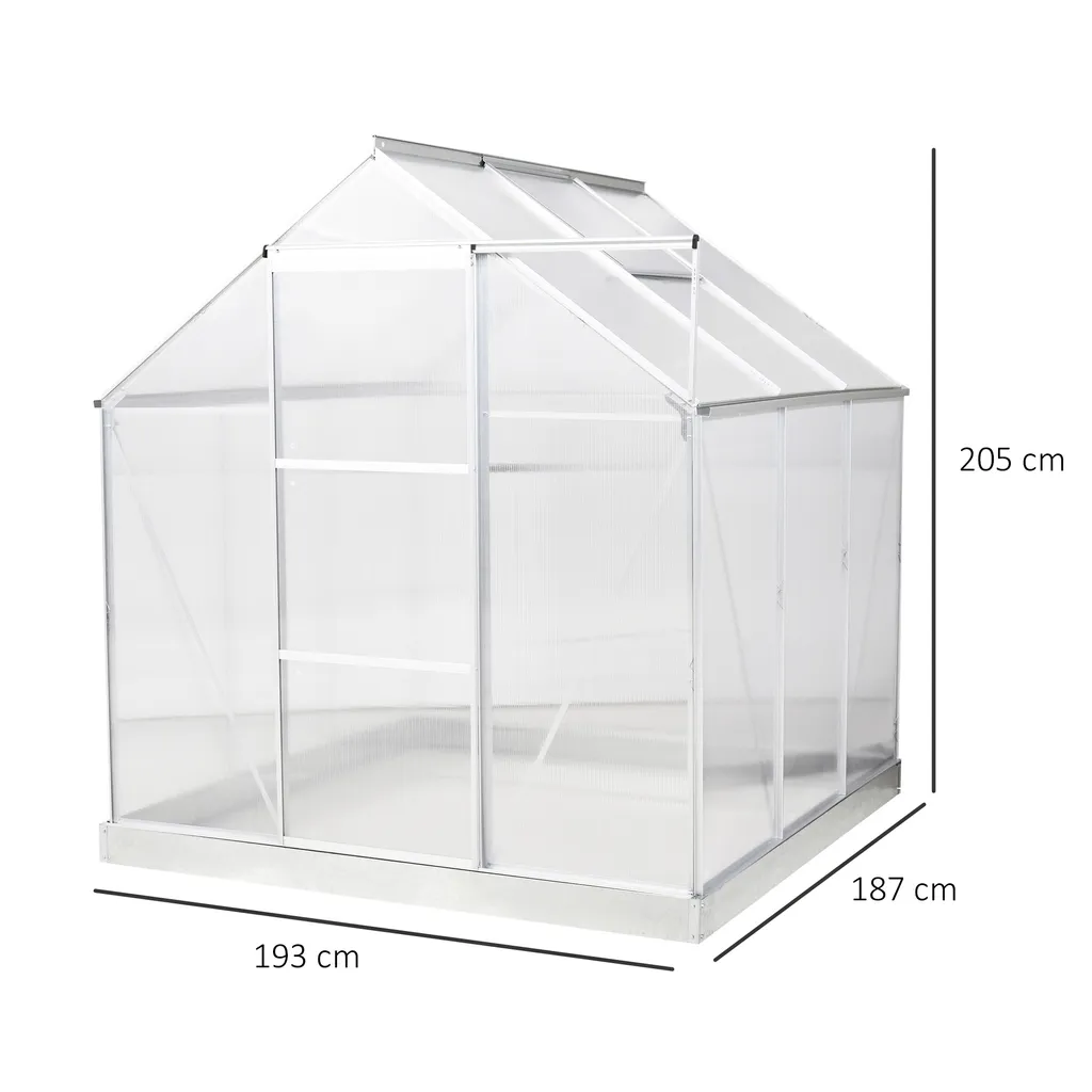 Outsunny Aluminium Gewächshaus Gartenhaus Mit Fenster Tür 193 X 187 X 205 Cm 3,6㎡ Pflanzenhaus Inkl. Fundament Treibhaus Tomatenhaus UV-, Witterungsbeständig 5 Outsunny Aluminium Gewächshaus Gartenhaus Mit Fenster Tür 193 X 187 X 205 Cm 3,6㎡ Pflanzenhaus Inkl. Fundament Treibhaus Tomatenhaus UV-, Witterungsbeständig – Bild 3