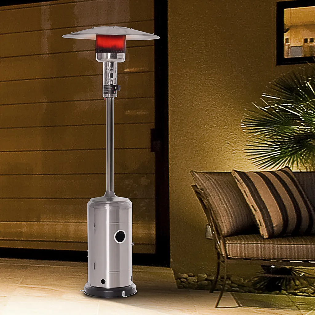 Outsunny Heizstrahler Terrassenheizer Mit Anti-Kipp-Schalter Automatischer Sicherheitsabschaltung Terrassenstrahler Mit Rädern Rollbar Gas 13,5kW Rostfreier Stahl Silber Ø81,5 X 225 Cm 4 Outsunny Heizstrahler Terrassenheizer Mit Anti-Kipp-Schalter Automatischer Sicherheitsabschaltung Terrassenstrahler Mit Rädern Rollbar Gas 13,5kW Rostfreier Stahl Silber Ø81,5 X 225 Cm – Bild 2