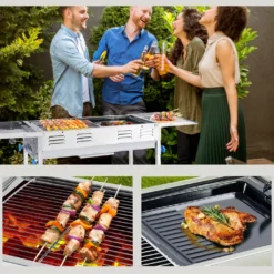 BIGZZIA Grill Aus Edelstahl, 2 In 1 Tragbarer Holzkohlegrill Mit Brat- Und BBQ-Funktion, Höhenverstellbarer Grill Holzkohle Mit Doppelseitiger Ablagefläche, Idealer BBQ-Grill Für Camping, Garten -Günstiges Laube Lust Geschäft e2b63760d886a94e27a44c076d5c3438