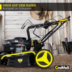 Craftfull Benzinrasenmäher CR-196-10E, 53 Cm Schnittbreite, Benzin Rasenmäher Mit Radantrieb Inkl. Elektrostarter & Rasenkamm, 196 Cc, 4,4 KW / 6PS, Euro 5 Norm, 5in1, Marken Motor, GT-Markengetriebe, 8 Stufen Höhenverstellbar, 62 Liter Fangsack, Easy-Clean-Funktion -Günstiges Laube Lust Geschäft e3531b76d5f375a5af2c02f3a89a7eaa