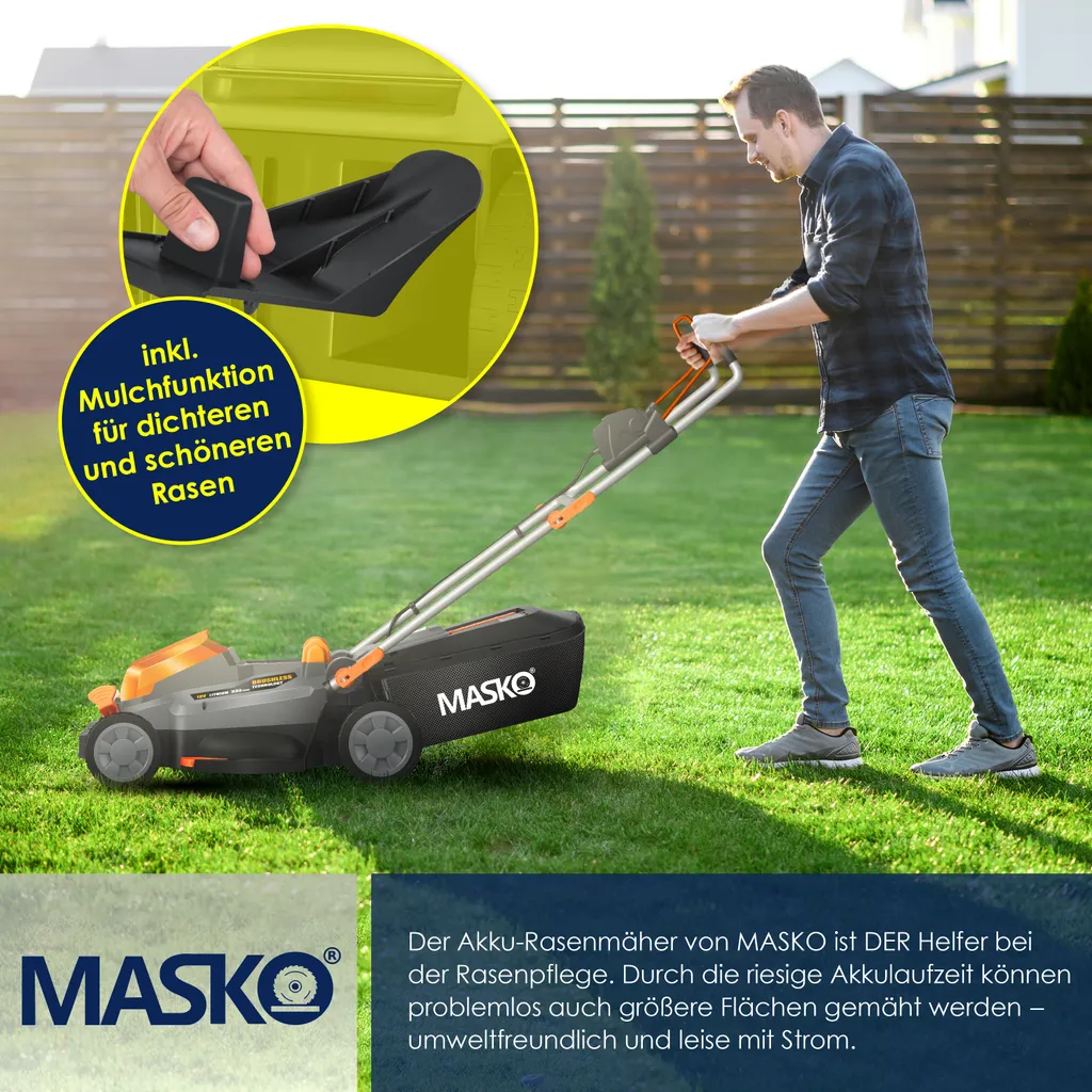 MASKO® Akku Rasenmäher ECO-X10 Inkl. Akkus Li-Ion Batterie 4 Ah & Doppel-Ladegerät – Rasentrimmer Schnittbreite, 25-75mm Schnitthöhenverstellung , Farbe:Schwarz / Orange, Größe:Schnittbreite 33cm 7 MASKO® Akku Rasenmäher ECO-X10 Inkl. Akkus Li-Ion Batterie 4 Ah & Doppel-Ladegerät – Rasentrimmer Schnittbreite, 25-75mm Schnitthöhenverstellung , Farbe:Schwarz / Orange, Größe:Schnittbreite 33cm – Bild 5