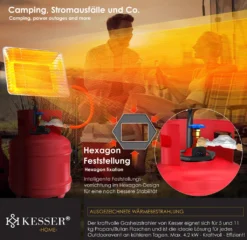 KESSER® Gasheizer Heizstrahler Gas Aufsatz Strahler Inkl. Piezo Zündung Schlauch & Regler Flaschenhalterung Gasheizstrahler Aufsatzheizstrahler Betrieben Mit Propan - Gas Für 5 Kg Oder 11 Kg Flaschen, Farbe:Silber -Günstiges Laube Lust Geschäft e4166a9cd149900966dbc49d676f2d77