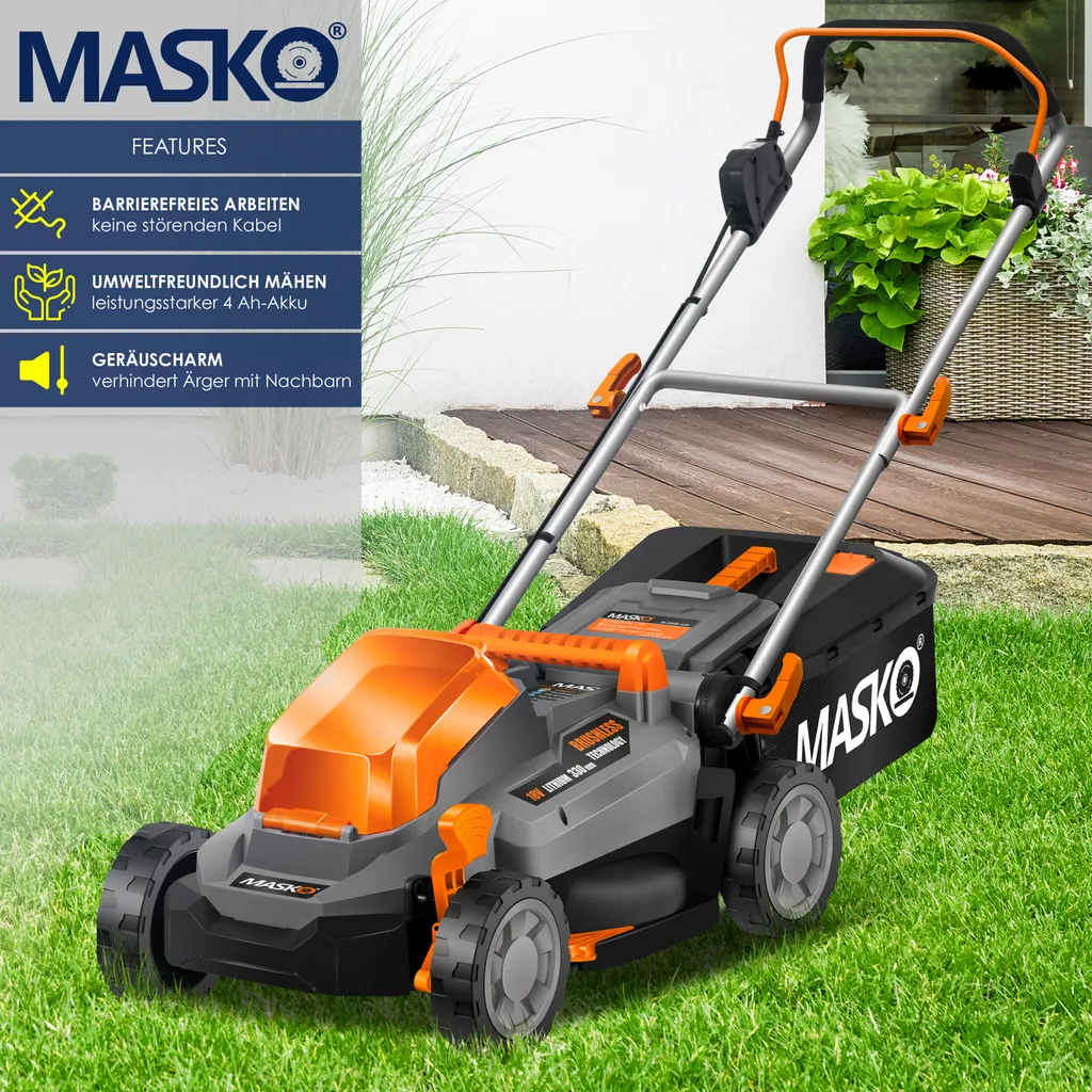 MASKO® Akku Rasenmäher ECO-X10 Inkl. Akkus Li-Ion Batterie 4 Ah & Doppel-Ladegerät – Rasentrimmer Schnittbreite, 25-75mm Schnitthöhenverstellung , Farbe:Schwarz / Orange, Größe:Schnittbreite 33cm 5 MASKO® Akku Rasenmäher ECO-X10 Inkl. Akkus Li-Ion Batterie 4 Ah & Doppel-Ladegerät – Rasentrimmer Schnittbreite, 25-75mm Schnitthöhenverstellung , Farbe:Schwarz / Orange, Größe:Schnittbreite 33cm – Bild 3