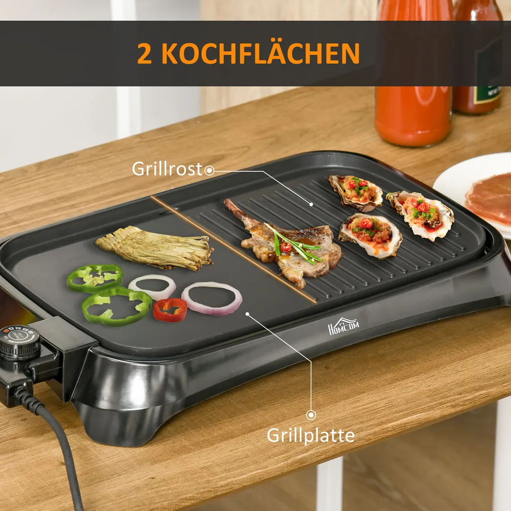 HOMCOM OMCOM Elektrogrill Tischgrill Elektrisch Mit Regelbarer Thermostat Antihaftbeschichtete Grillplatte 1600 W BBQ Indoor-Grill Teppanyaki Mit Abtropfschale 53,5 X 31 X 8 Cm 5 HOMCOM OMCOM Elektrogrill Tischgrill Elektrisch Mit Regelbarer Thermostat Antihaftbeschichtete Grillplatte 1600 W BBQ Indoor-Grill Teppanyaki Mit Abtropfschale 53,5 X 31 X 8 Cm – Bild 3