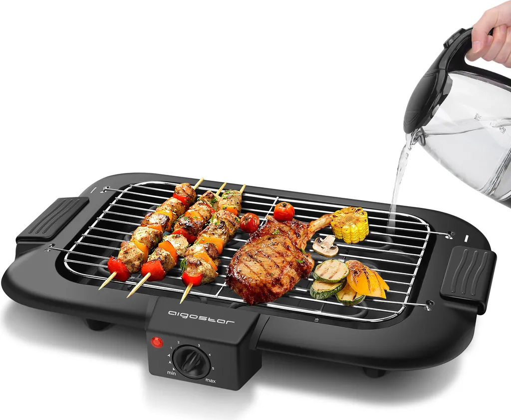 Aigostar Rauchfreier Tischgrill Barbecue Elektrogrill Elektrischer BBQ Grill 2000 Watt Antihaftbeschichtete Grillfläche 36 X 21cm, Abnehmbarer Fettauffangschale, Thermostat, Schwarz. 3 Aigostar Rauchfreier Tischgrill Barbecue Elektrogrill Elektrischer BBQ Grill 2000 Watt Antihaftbeschichtete Grillfläche 36 X 21cm, Abnehmbarer Fettauffangschale, Thermostat, Schwarz.