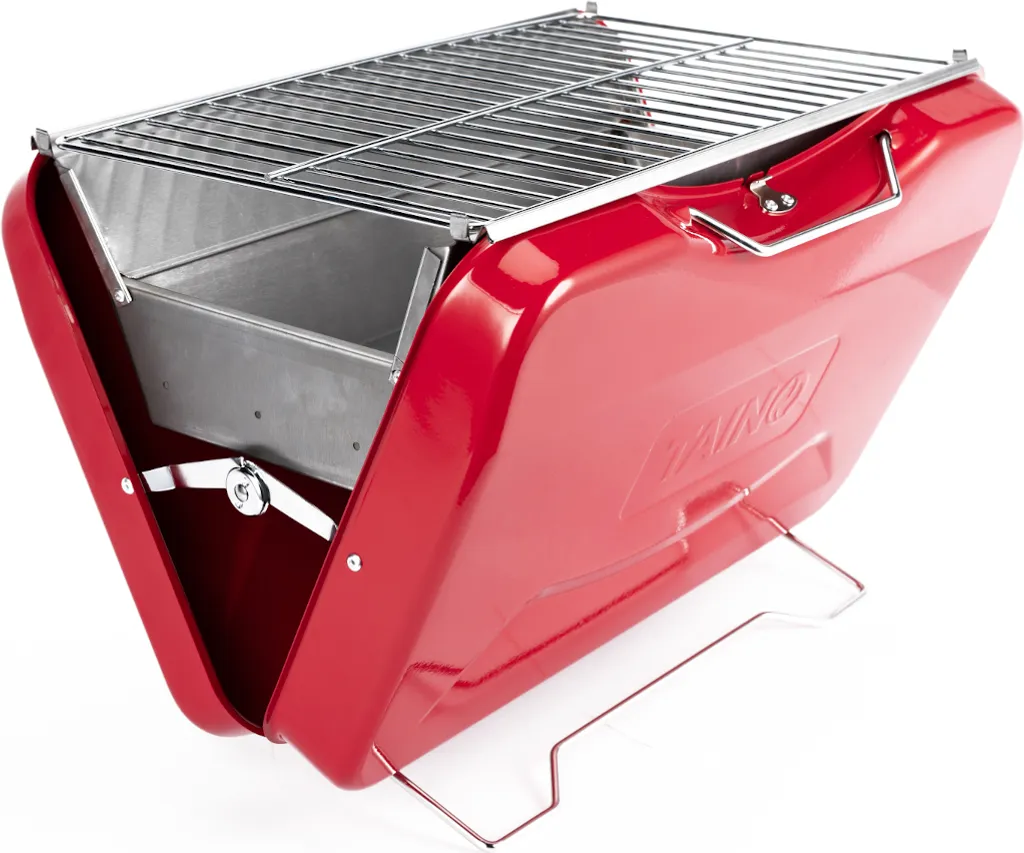 TAINO MOX Holzkohlegrill BBQ Koffergrill Camping-Grill Kohlegrill Retro-Stil Klappbar Griller Tragbar Mobil Rot 3 TAINO MOX Holzkohlegrill BBQ Koffergrill Camping-Grill Kohlegrill Retro-Stil Klappbar Griller Tragbar Mobil Rot