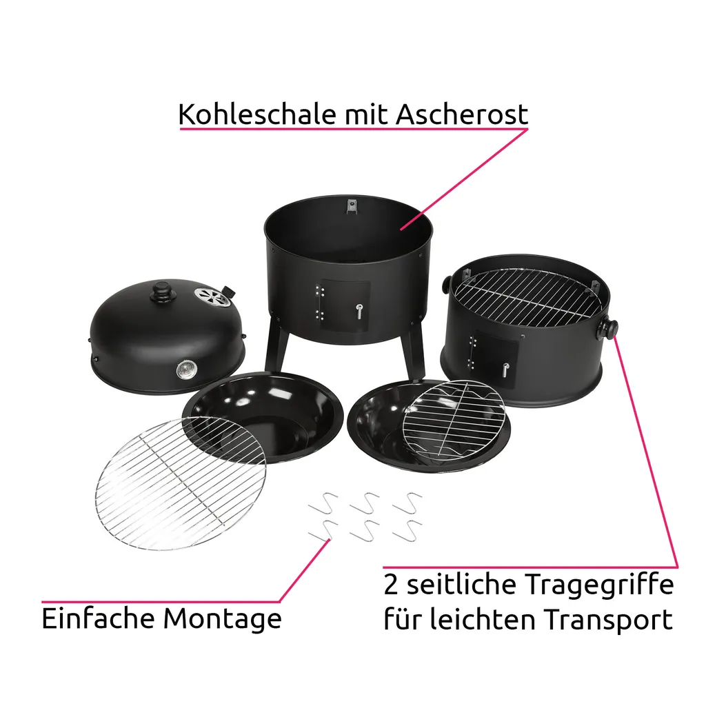 Tectake Holzkohlegrill Räuchertonne 3 In 1 - Schwarz 5 Tectake Holzkohlegrill Räuchertonne 3 In 1 - Schwarz – Bild 3