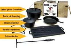 Jim Beam Pfannen-Schmortopf-Set Gusseisernes Koch-Set Dutch Oven Set 9-teilig. In Holztruhe -Günstiges Laube Lust Geschäft e7cd20a5497cd7fe7bc3e988fd9602de