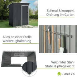 Juskys Metall Gerätehaus S Mit Pultdach, Schiebetür & Fundamentrahmen - 1,4 M² - 161 X 86 X 181 Cm - Anthrazit - Geräteschuppen Gartenhaus Schuppen -Günstiges Laube Lust Geschäft e97ce2fc219470f7e4b510e748cceac2