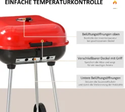Outsunny Holzkohlegrill Grillwagen Kugelgrill Auf Rollen Ablage Mit Deckel BBQ Metall Rot 46 X 52,5 X 76cm -Günstiges Laube Lust Geschäft eca3e78c9510aef4a0d8acced70de5ac
