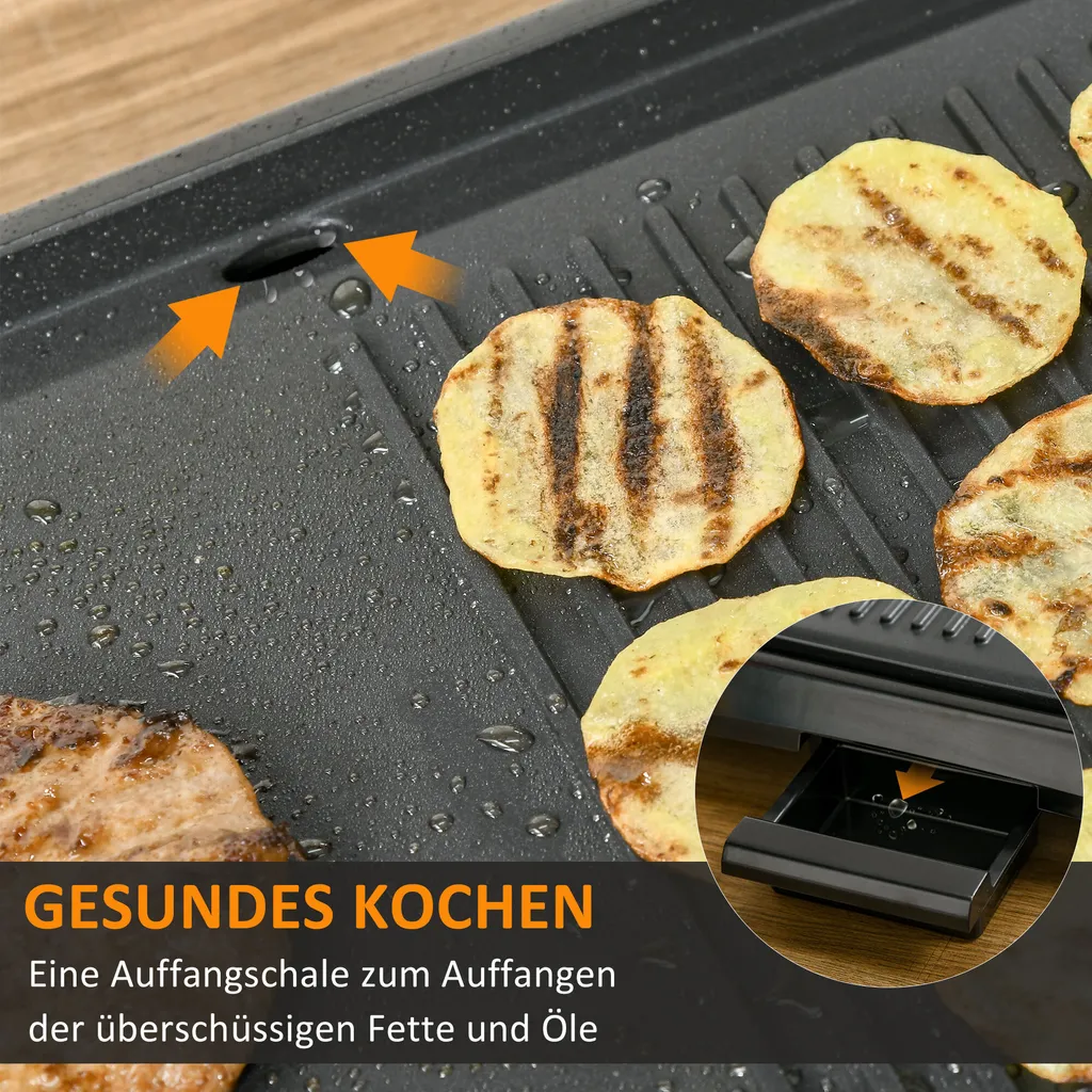 HOMCOM OMCOM Elektrogrill Tischgrill Elektrisch Mit Regelbarer Thermostat Antihaftbeschichtete Grillplatte 1600 W BBQ Indoor-Grill Teppanyaki Mit Abtropfschale 53,5 X 31 X 8 Cm 8 HOMCOM OMCOM Elektrogrill Tischgrill Elektrisch Mit Regelbarer Thermostat Antihaftbeschichtete Grillplatte 1600 W BBQ Indoor-Grill Teppanyaki Mit Abtropfschale 53,5 X 31 X 8 Cm – Bild 6