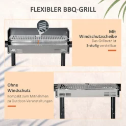 Outsunny Holzkohlegrill Campinggrill Mit Grillrost Und Rotisserie-Kit Klappbar Faltbar Camping Garten BBQ Rostfreier Stahl+Metall Schwarz 118 X 32 X 90 Cm -Günstiges Laube Lust Geschäft ef21afb373ac6aa257d56d549e9339ab