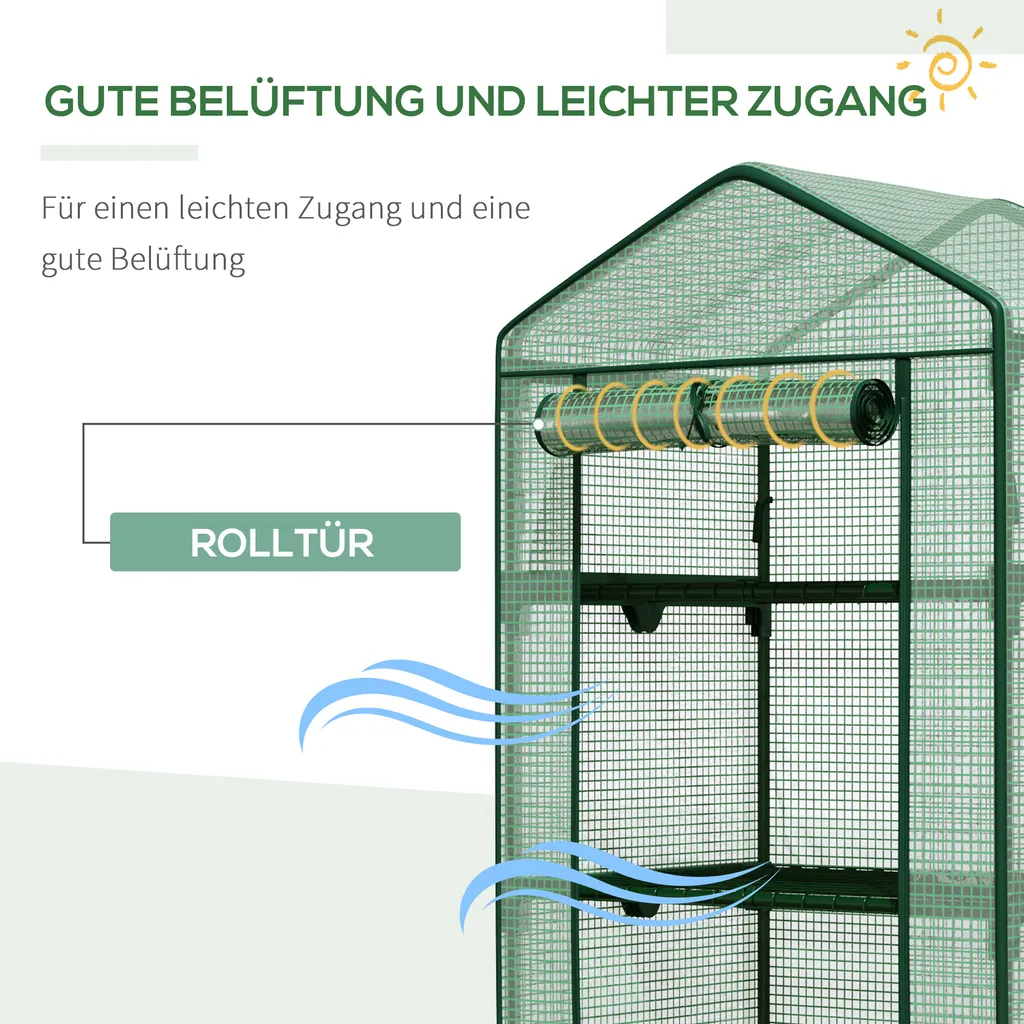 Outsunny Mini-Gewächshaus Anzuchtgewächshaus Mit Folienabdeckung Und 4 Regalböden Regale Rolltür Gemüsebeet Grün 69 X 49 X 158 Cm 7 Outsunny Mini-Gewächshaus Anzuchtgewächshaus Mit Folienabdeckung Und 4 Regalböden Regale Rolltür Gemüsebeet Grün 69 X 49 X 158 Cm – Bild 5