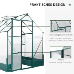 Outsunny Gewächshaus Für Den Garten, Vielseitig Nutzbar Als Treibhaus, Tomatenhaus, Frühbeet Und Pflanzenhaus, 4 Mm PC Sonnenschutzplatte, Aluminium, Transparent+Grün, 250x190x219 Cm -Günstiges Laube Lust Geschäft efd6625017215e3606cfb0271ba2fe2a
