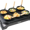 Bestron Elektrisches Party-Wok-Set, Tischgrill Mit Mini Wok Pfannen Für 6 Personen, Inkl. 6 Holzspatel & 1 Schöpflöffel, 1000 Watt, Farbe: Schwarz