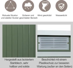 Outsunny Gerätehaus, Gartenhaus, Geräteschuppen Mit Schiebetür, Lüftungsfenster, Pultdach, Outdoor, Stahl, Hellgrün, 277 X 130 X 173 Cm -Günstiges Laube Lust Geschäft f1eb866507b765e832818f4769bf4a08