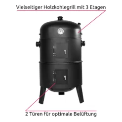 Tectake Holzkohlegrill Räuchertonne 3 In 1 - Schwarz