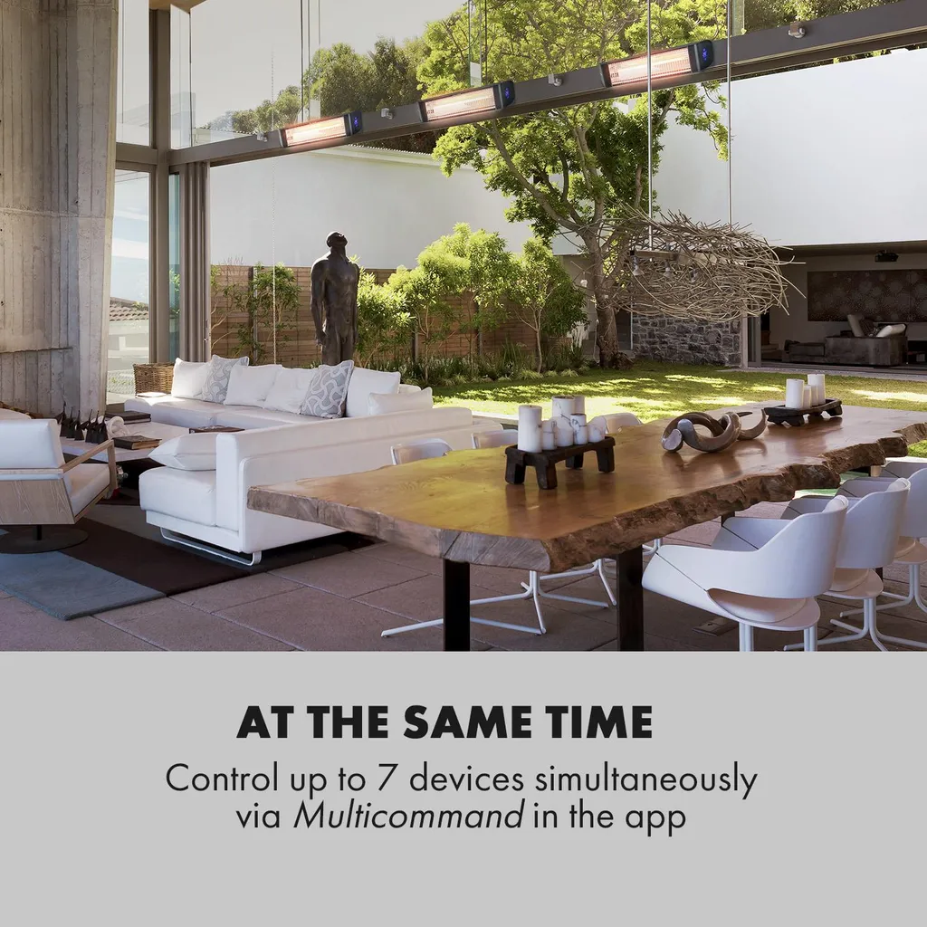 Klarstein Smartwave Infrarot-Heizstrahler Terrassenheizstrahler , IR ComfortHeat , Carbonfaserröhre Mit 2400 Watt , Thermostat , Multicommand: WiFi-Appsteuerung Für Bis Zu 7 Geräte , Körpererkennung , OpenWindow Detection , Indoor & Outdoor , IP65 , Wand- Oder Deckenmontage , Gehäuse: Pulverbeschichtetes Aluminium , Fernbedienung , Schwarz 8 Klarstein Smartwave Infrarot-Heizstrahler Terrassenheizstrahler , IR ComfortHeat , Carbonfaserröhre Mit 2400 Watt , Thermostat , Multicommand: WiFi-Appsteuerung Für Bis Zu 7 Geräte , Körpererkennung , OpenWindow Detection , Indoor & Outdoor , IP65 , Wand- Oder Deckenmontage , Gehäuse: Pulverbeschichtetes Aluminium , Fernbedienung , Schwarz – Bild 6